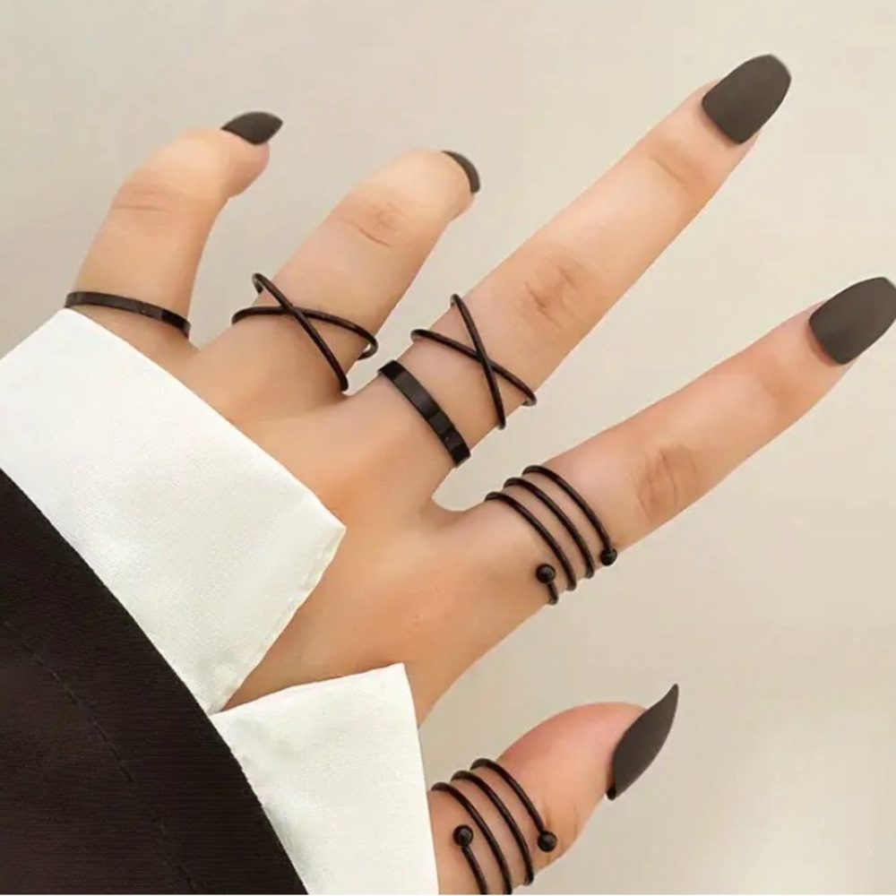 🔥6PC BLACK CROSS RING SET BRAND NEW STILL IN PLASTIC🔥